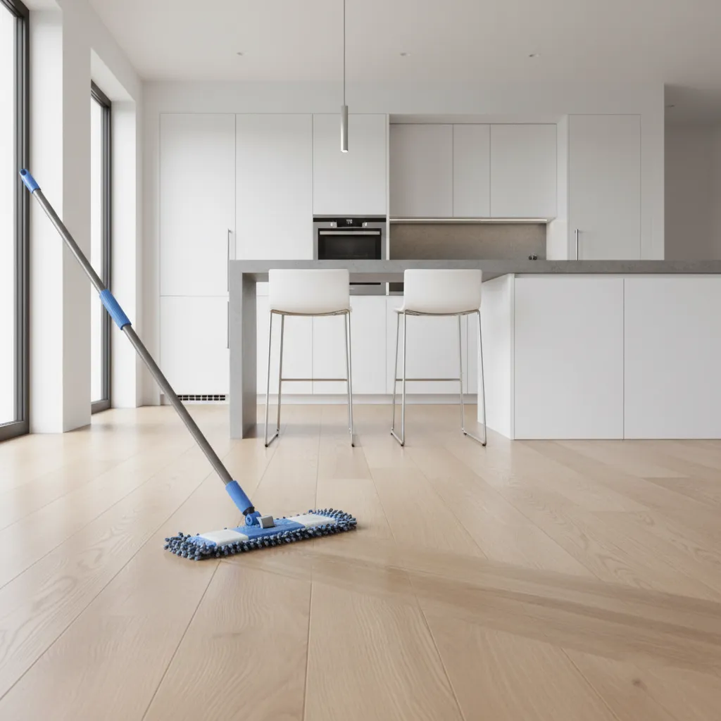 Microfiber mop cleaning engineered hardwood floor