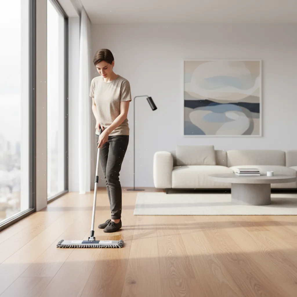 Microfiber mop cleaning engineered hardwood floor safely