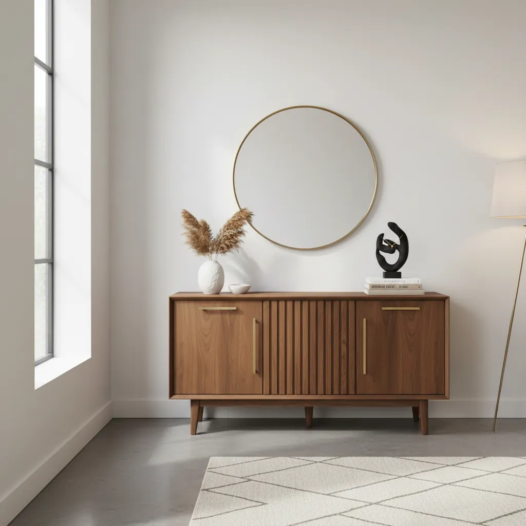 Mueble mid century en un espacio contemporáneo luminoso