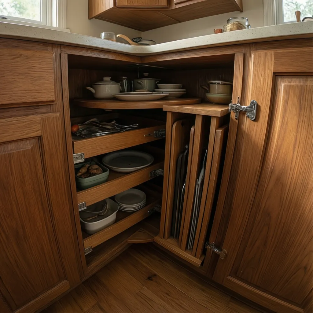 Mid century kitchen cabinet with pull out shelves and organizers