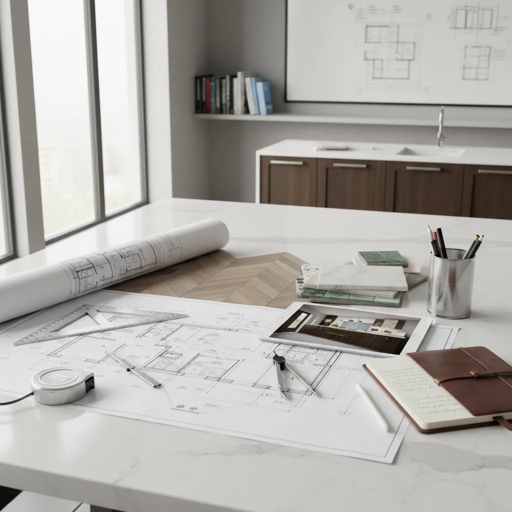 Kitchen renovation planning with layout drawings and measurements