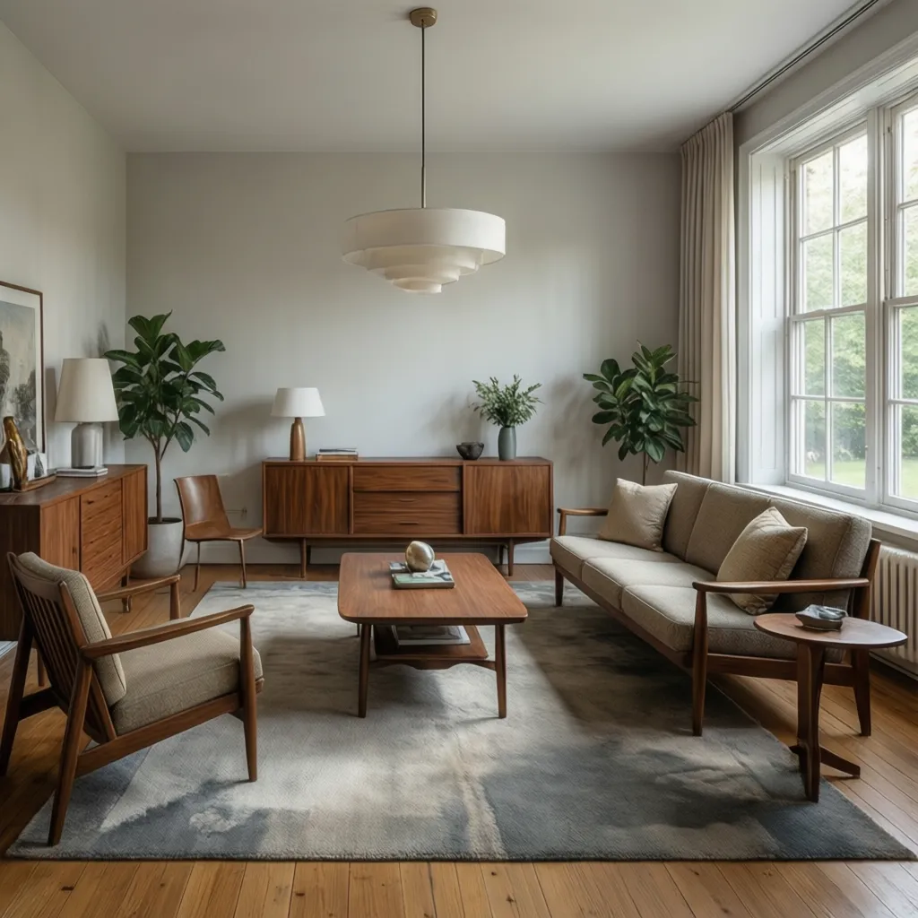 Mid century modern room with lighter wall color improving furniture contrast
