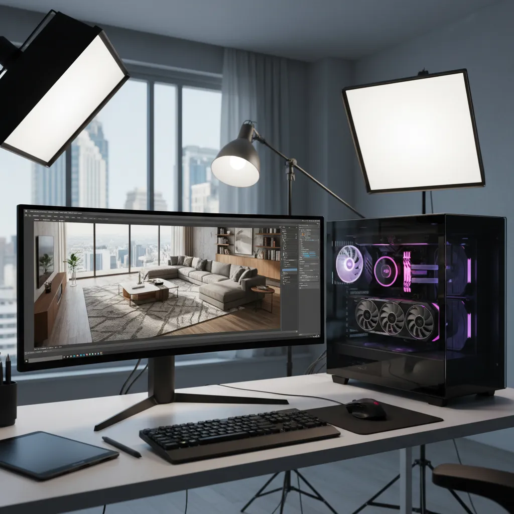 mid range GPU workstation rendering architectural visualization scene