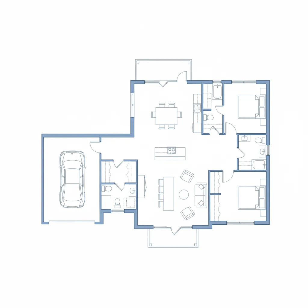 3 bedroom 1700 sq ft house floor plan layout visualization