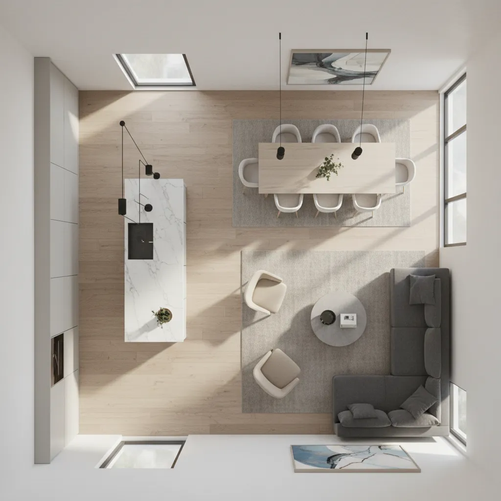 3 bedroom mid-size house open floor plan interior layout