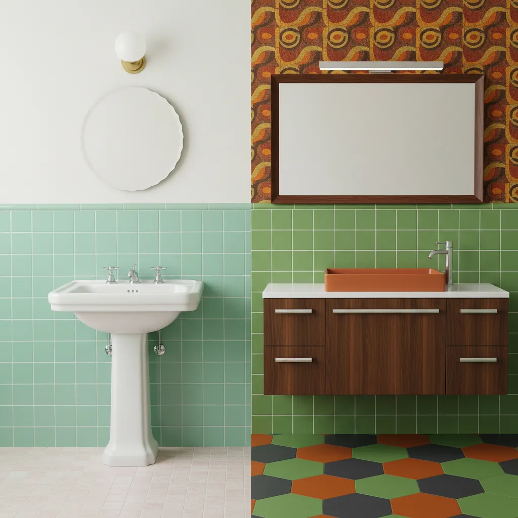 1950s vs 1960s Bathroom Design: 5 Key Differences: How color, materials, and layouts changed from soft 1950s pastels to bold 1960s mid‑century bathrooms—and how to tell which era your bathroom belongs to.