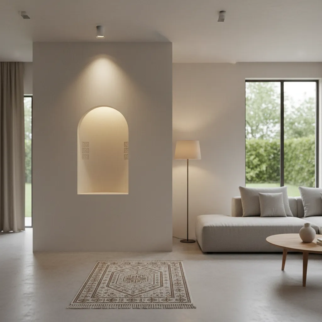 Mihrab kecil di ruang keluarga rumah modern