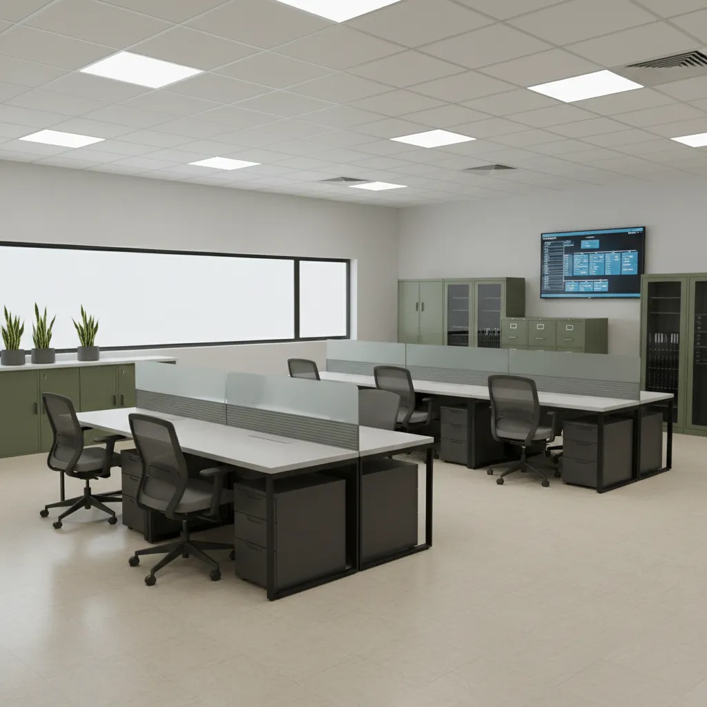 Administrative office interior inside a military base facility