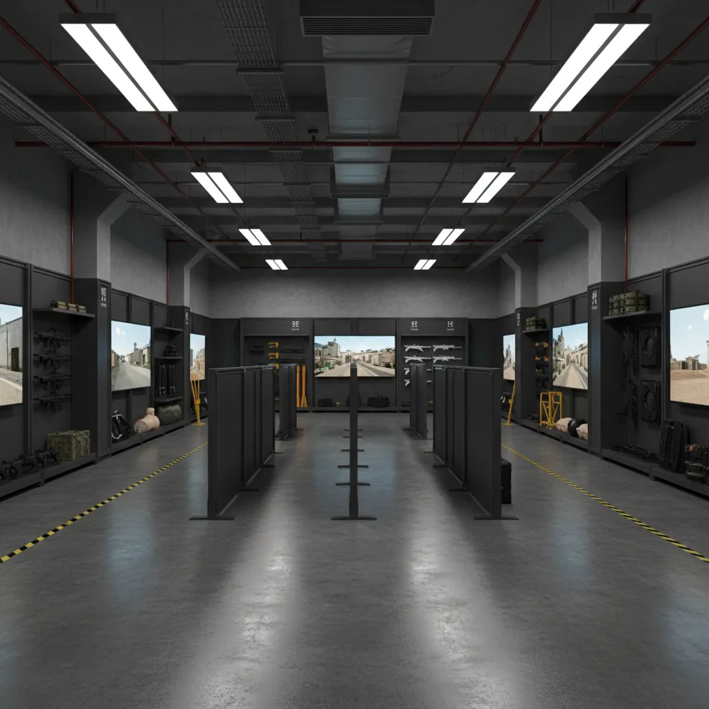 Interior training facility with modular layouts used by military personnel