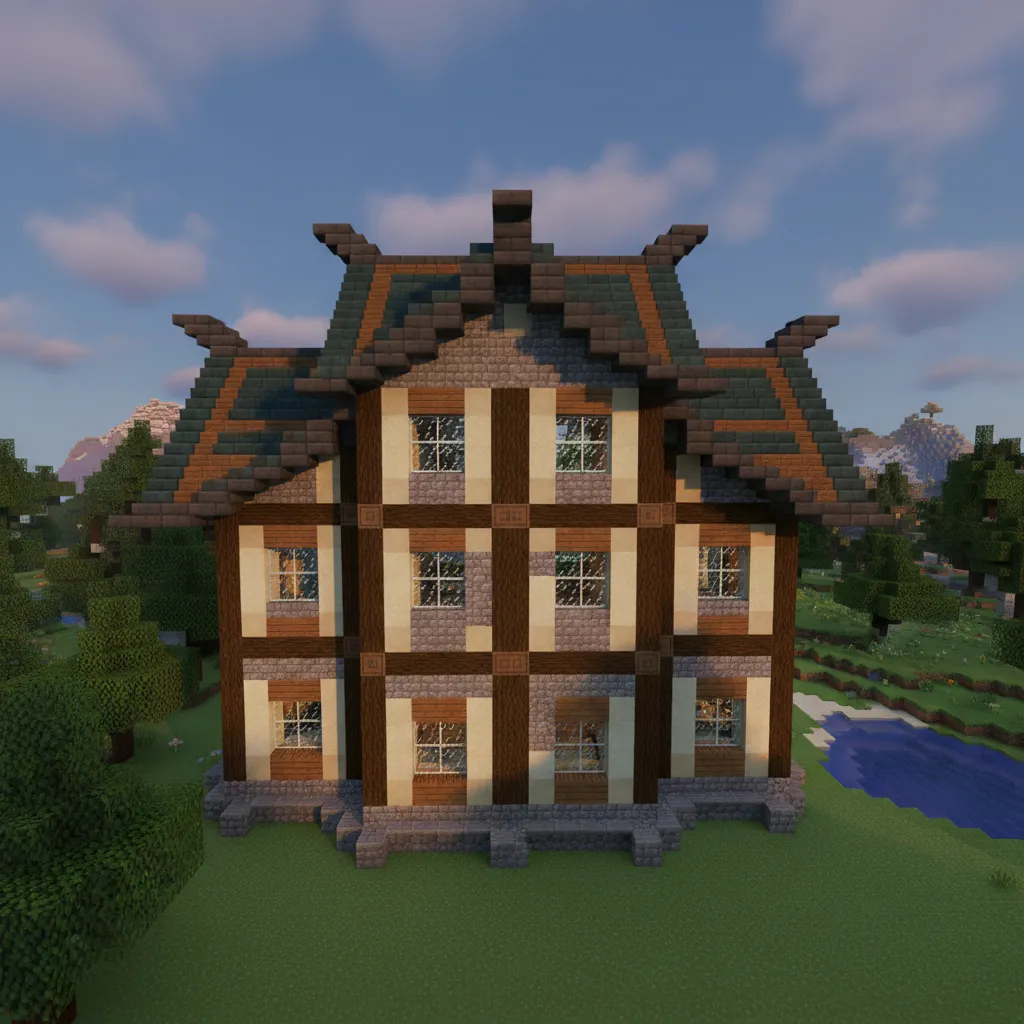 Casa Minecraft con diseño equilibrado y proporciones arquitectónicas
