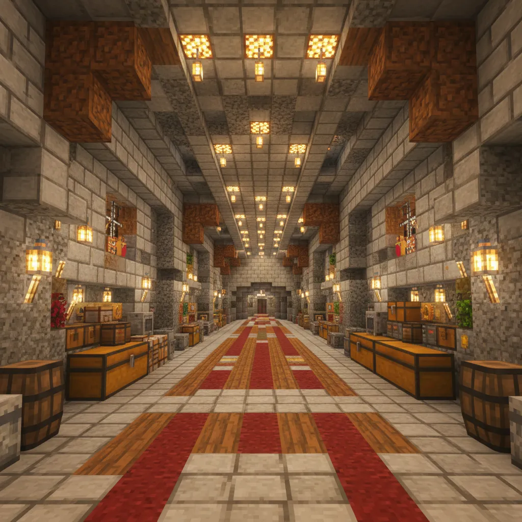 minecraft base room with evenly spaced lighting grid preventing mob spawning