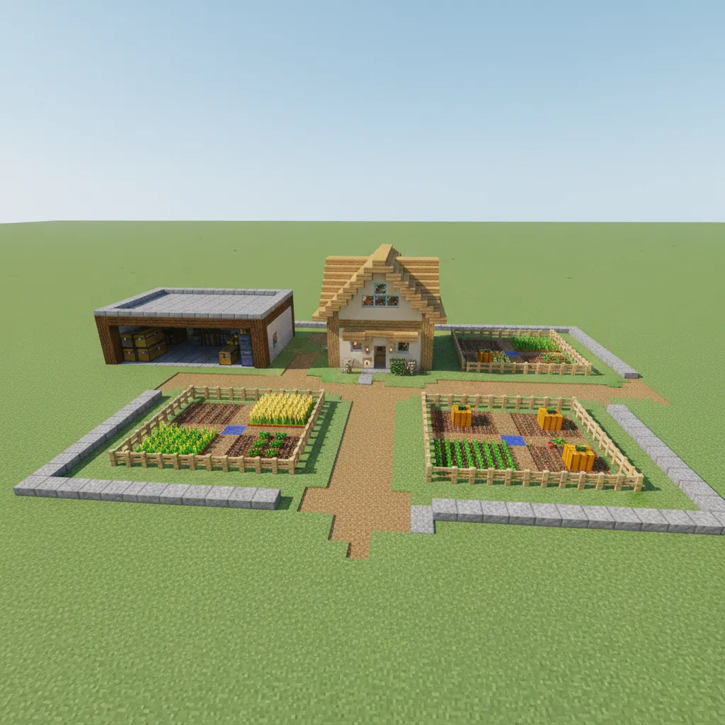 Simple Minecraft base layout plan showing organized paths and expansion areas