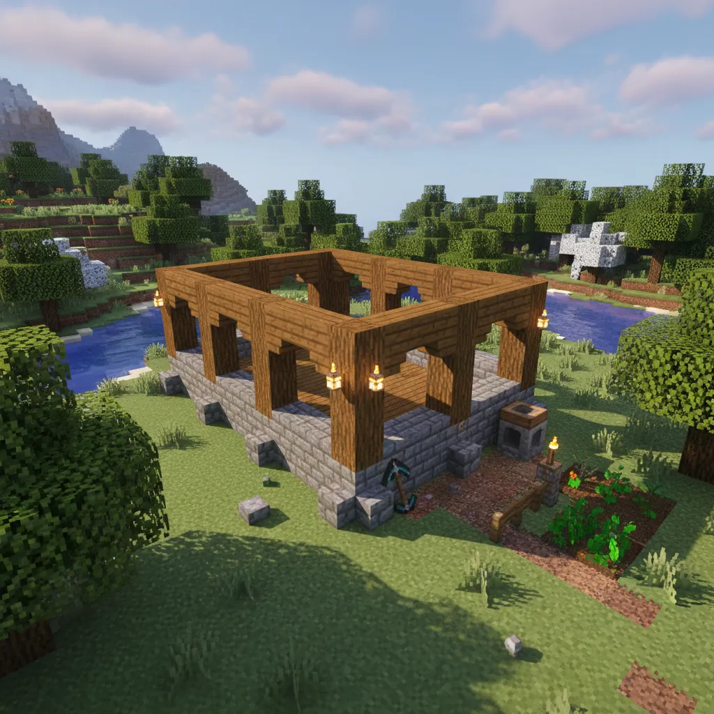 Base rectangular simple de una casa en Minecraft