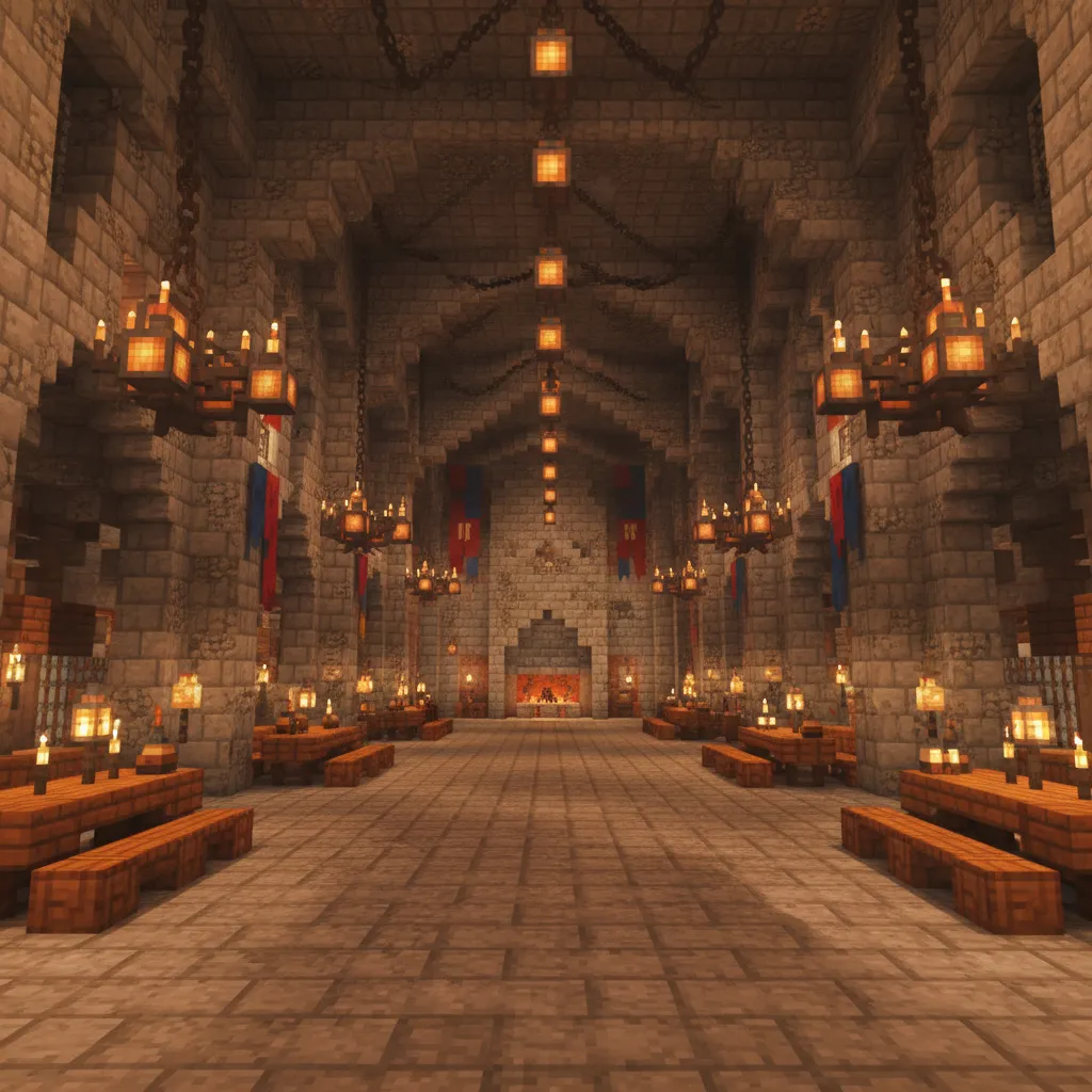 Iluminación con candelabros en un castillo de Minecraft