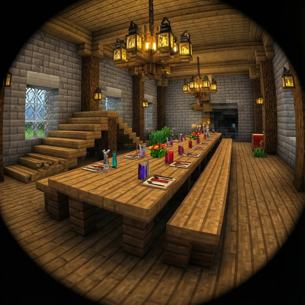 Comedor medieval dentro de un castillo de Minecraft