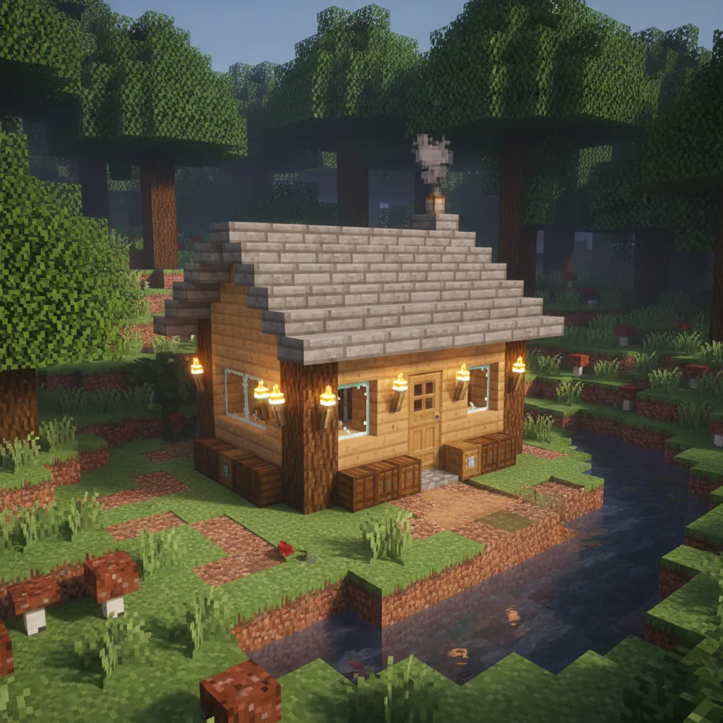 Casa compacta de inicio en Minecraft survival hecha de madera
