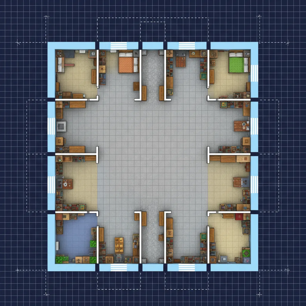 Plano rectangular ampliable para casa de Minecraft