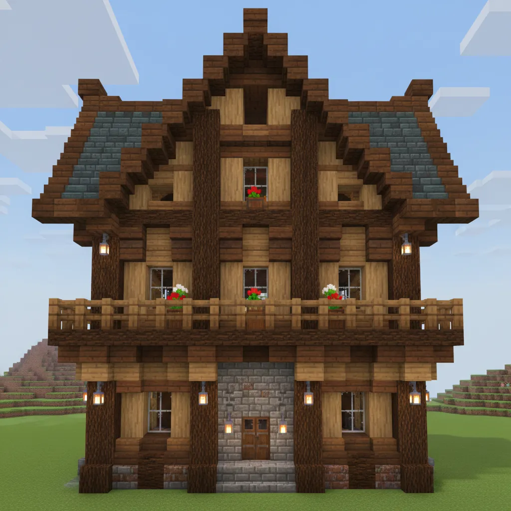 Mặt tiền nhà Minecraft có chiều sâu