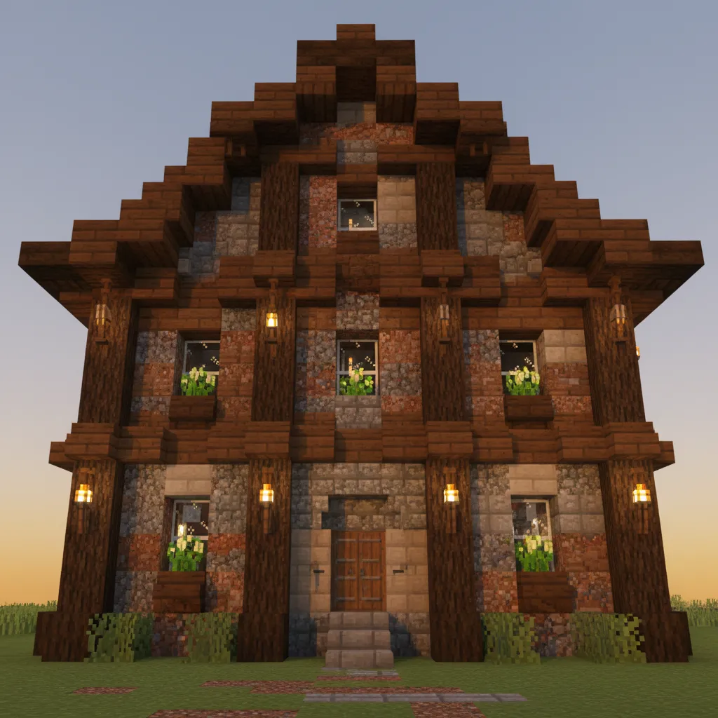 Casa de Minecraft mostrando profundidad en paredes y ventanas