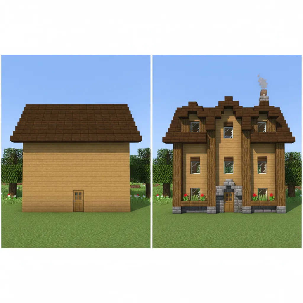 Comparación entre una casa de Minecraft simple y otra con mejor diseño