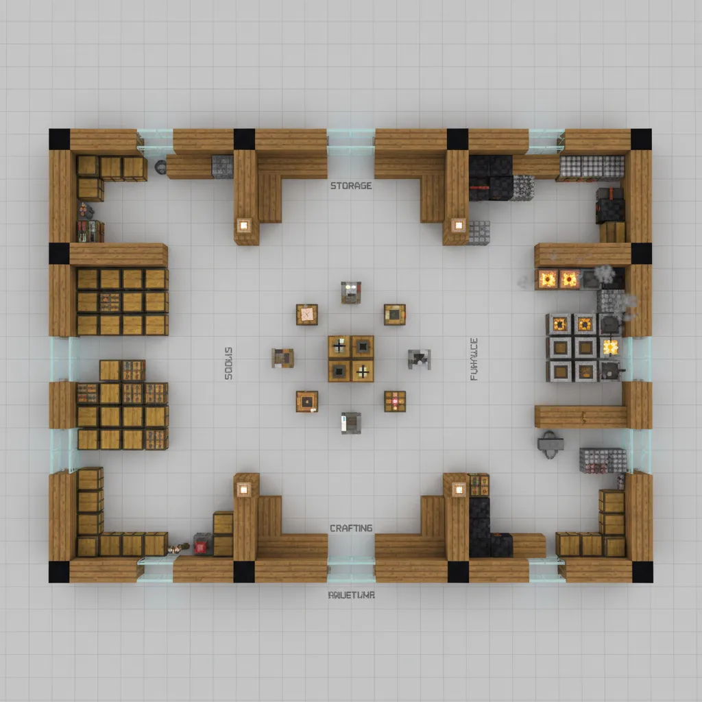 Concepto de distribución de casa de Minecraft visto desde arriba