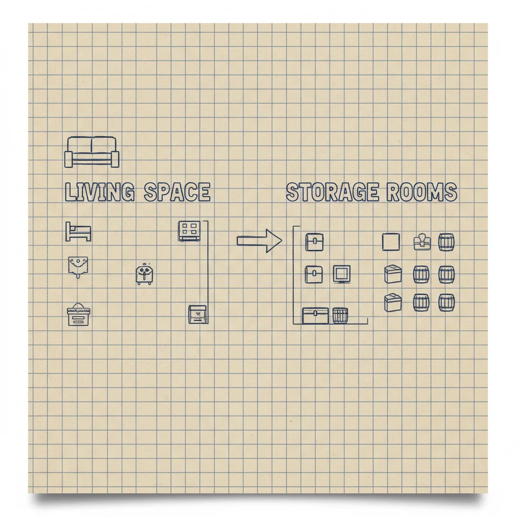 Minecraft house floor plan mapped with grid room layout