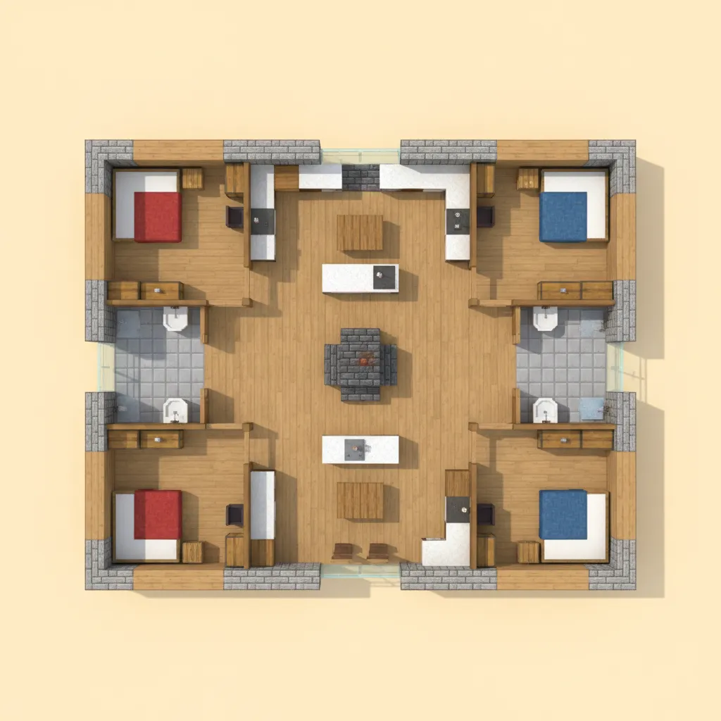 Plano simple de distribución de una casa en Minecraft