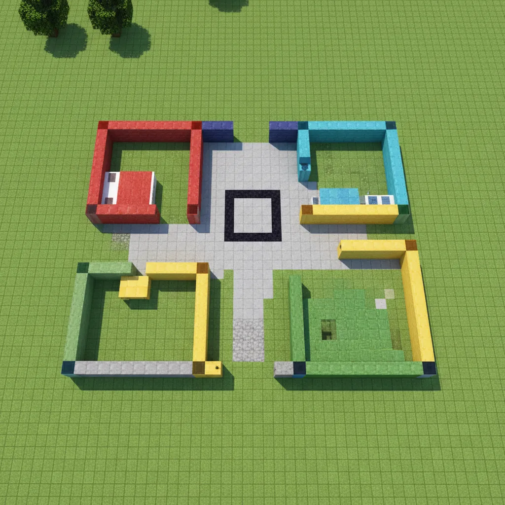 Vista superior de planificación de una casa en Minecraft