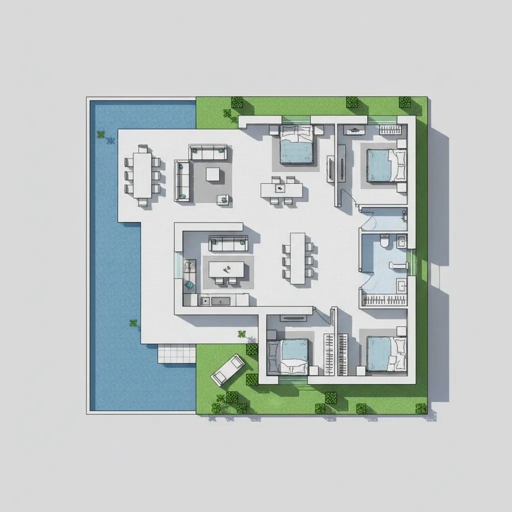 Plano conceptual de una casa moderna inspirado en Minecraft