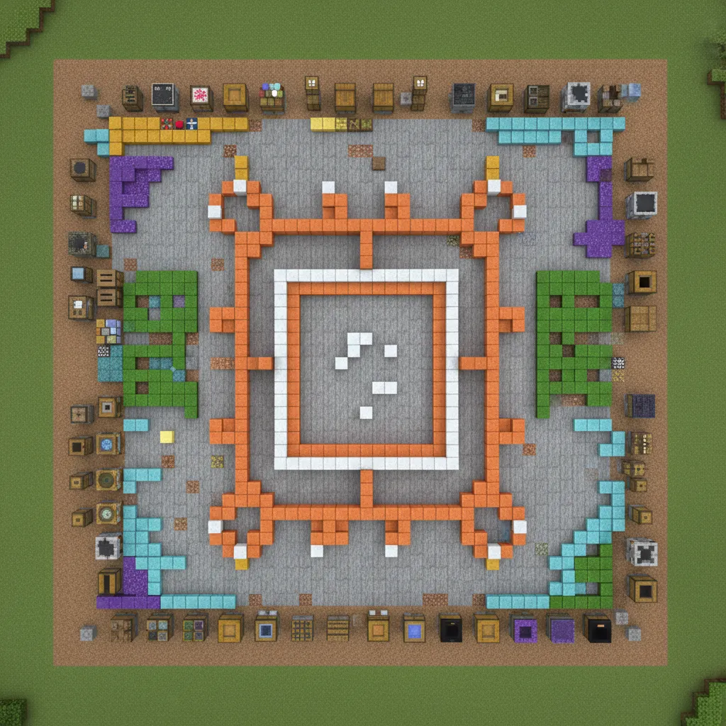 Proceso de planificación del plano de una casa de Minecraft con bloques guía