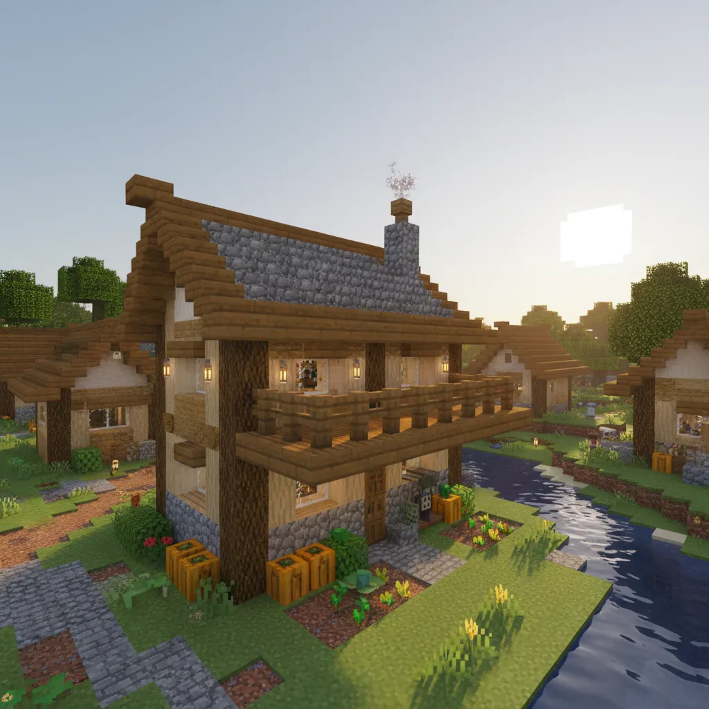 Minecraft house exterior showing balcony creating depth on flat wall