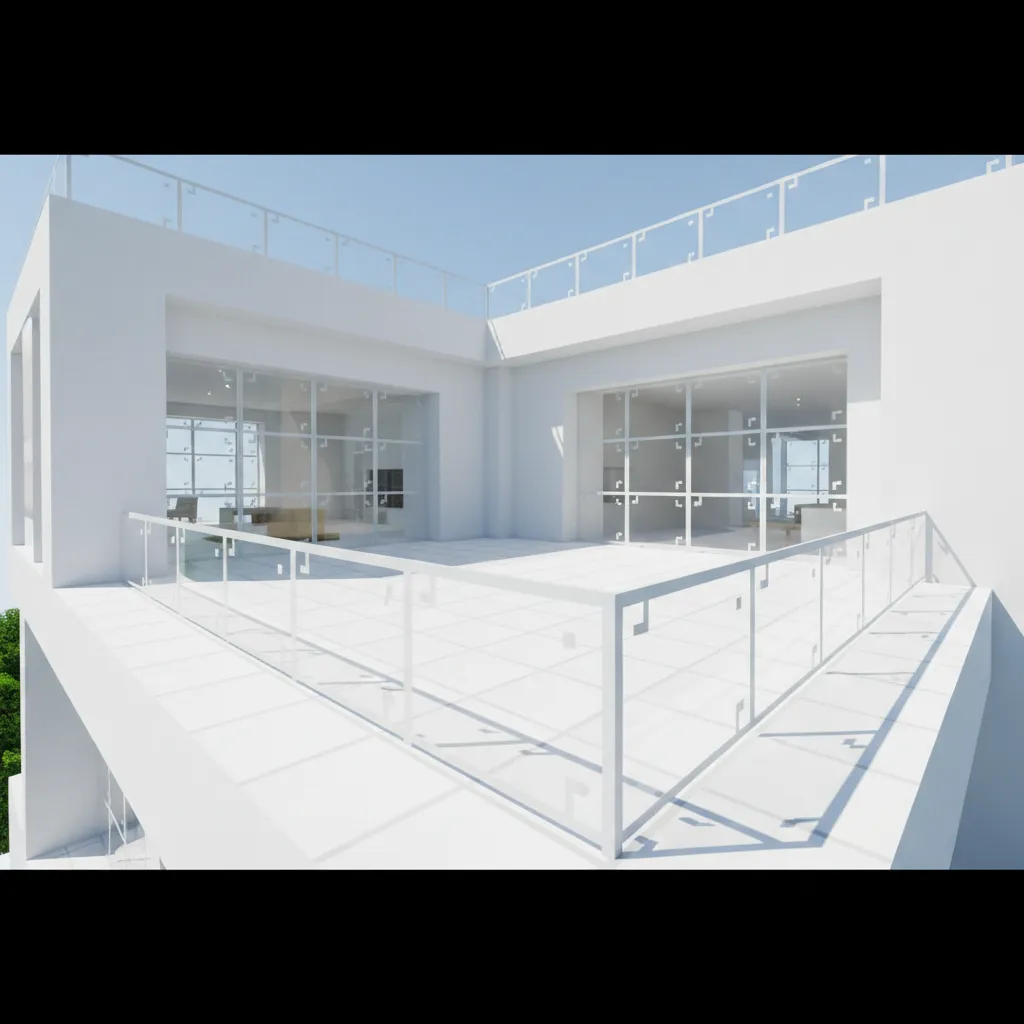 Modern Minecraft house with glass balcony railing