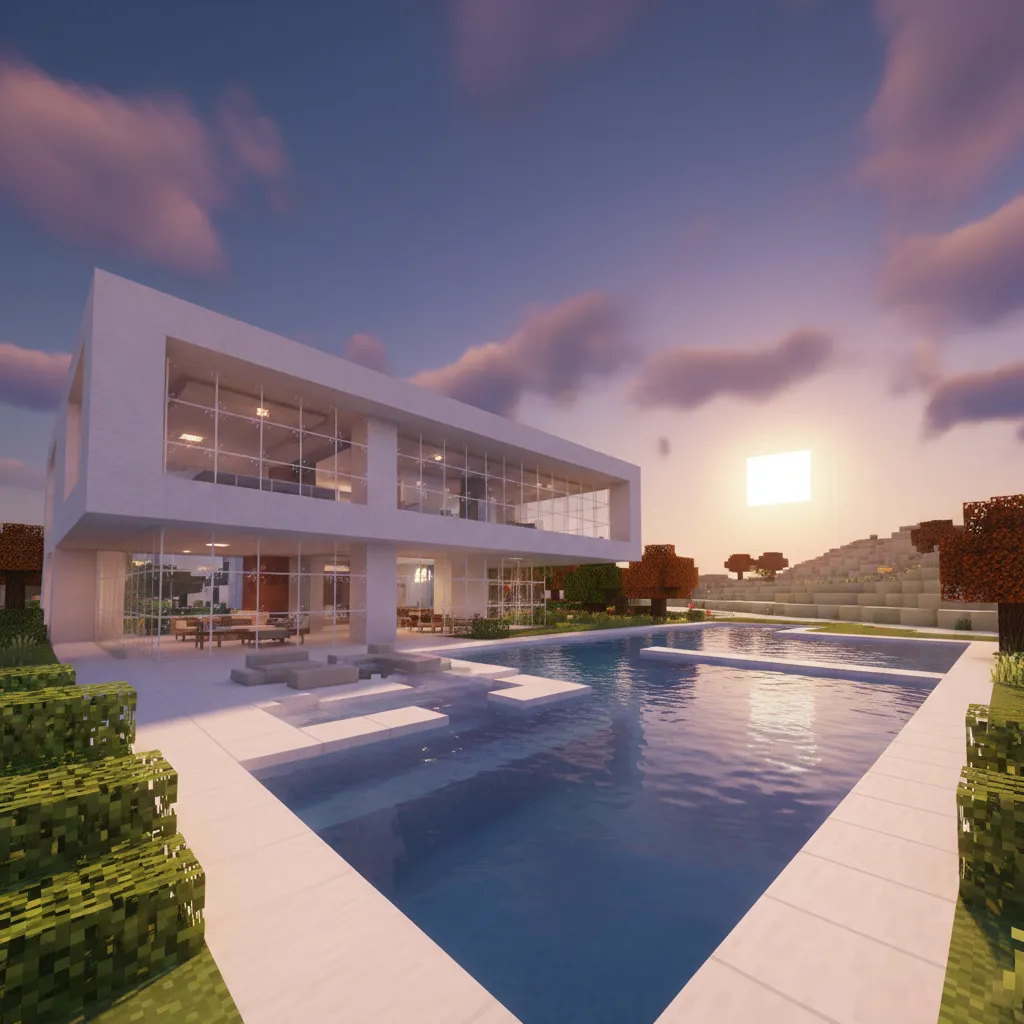 Casa moderna en Minecraft con vidrio y diseño minimalista