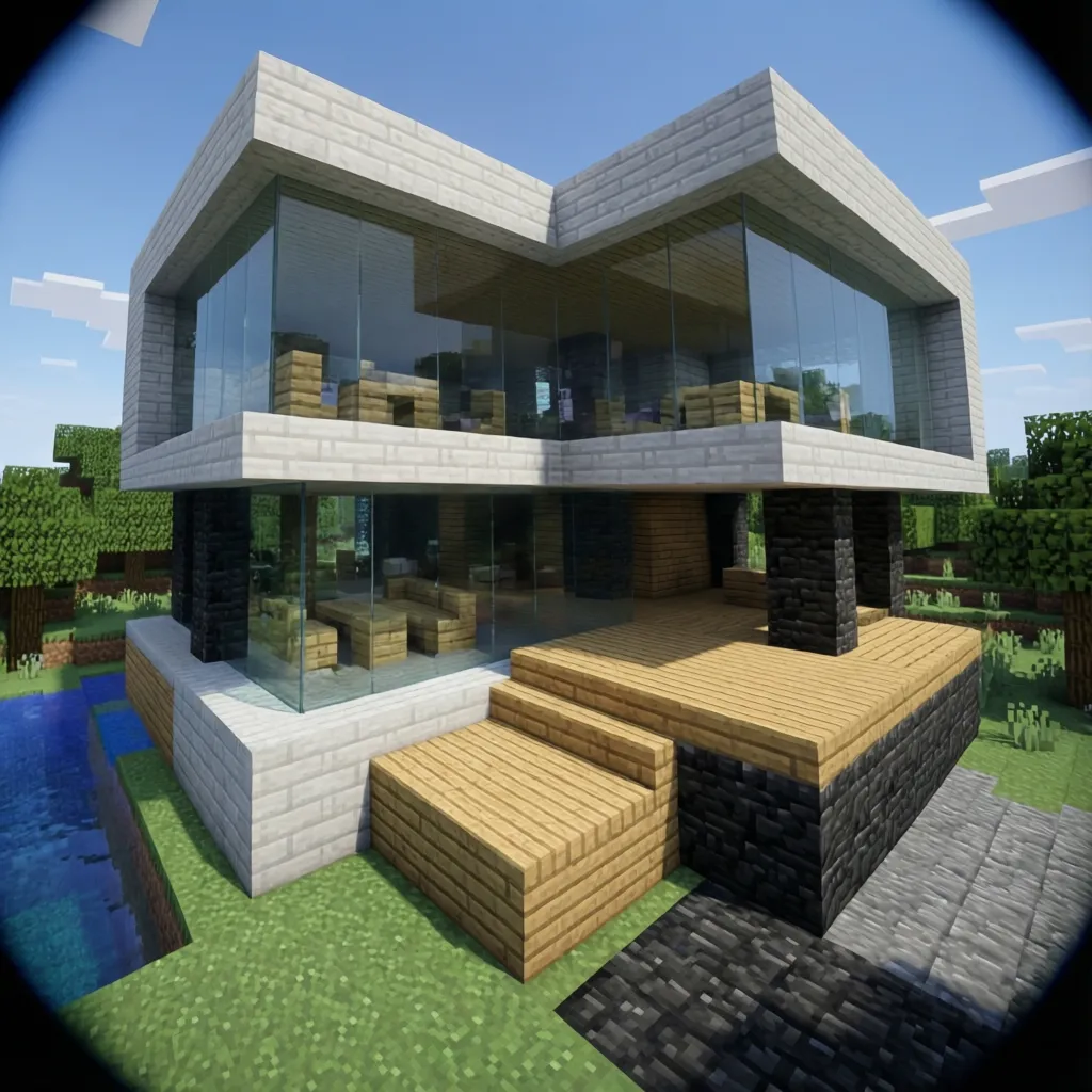 Combinación de materiales modernos en una casa de Minecraft