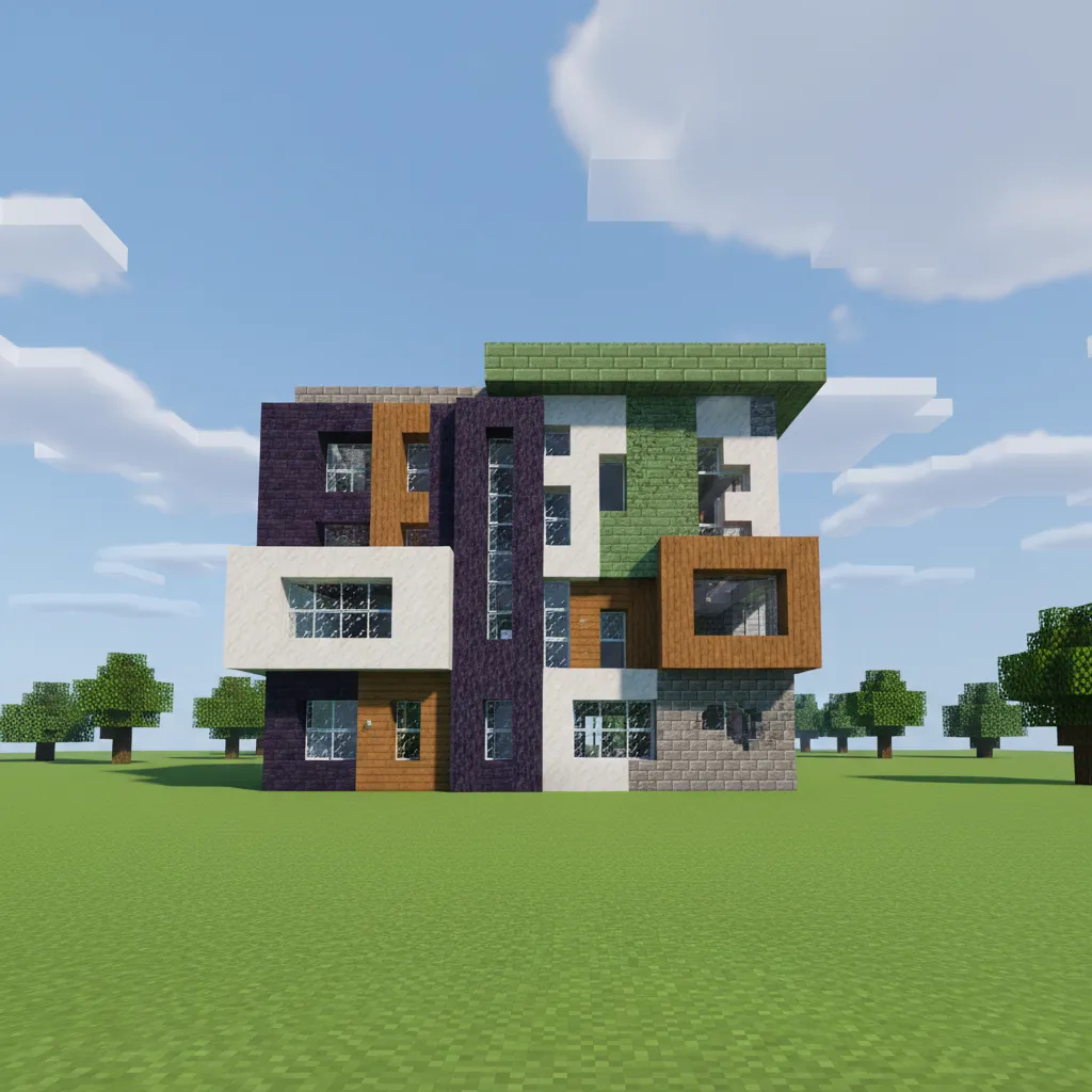Minecraft modern house with awkward proportions and uneven windows