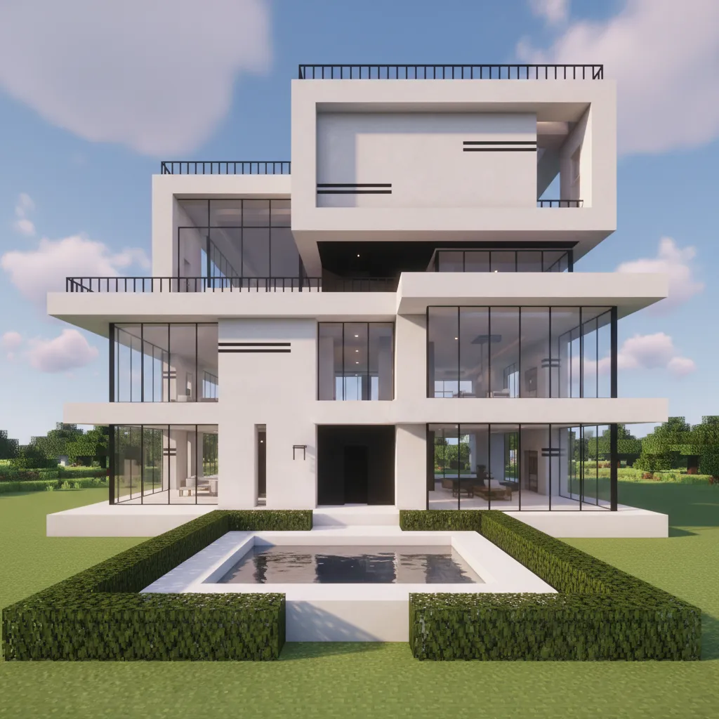 Casa moderna de Minecraft formada por volúmenes rectangulares