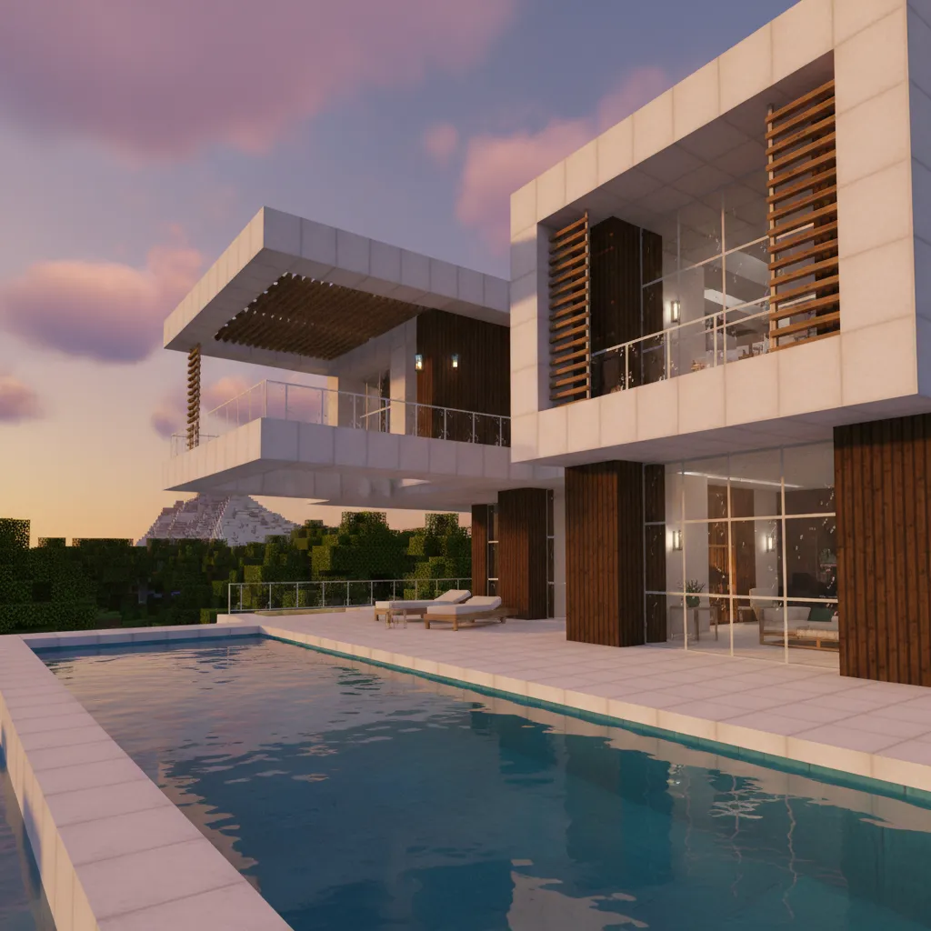 Casa moderna en Minecraft con piscina y terraza