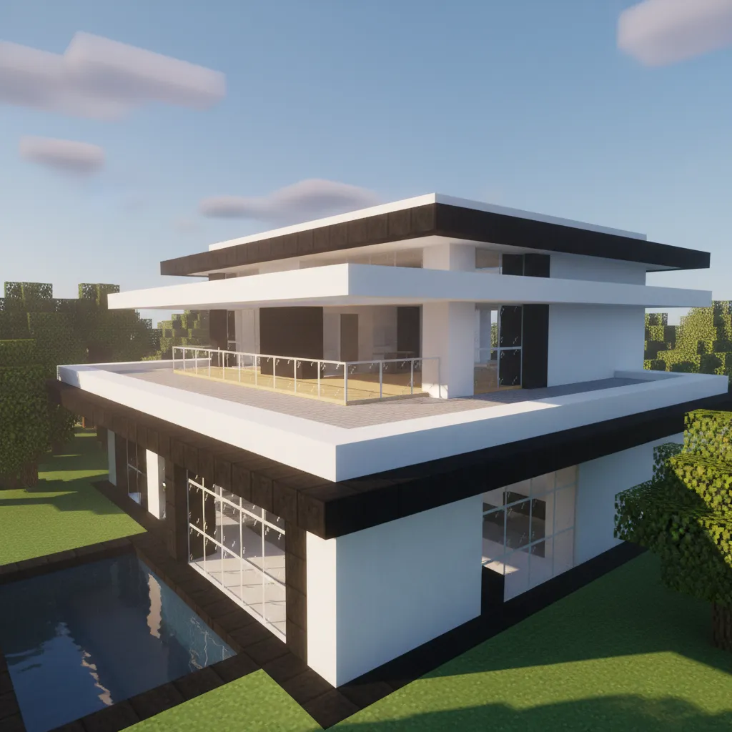 Minecraft modern house roof with layered slabs and balcony cutout