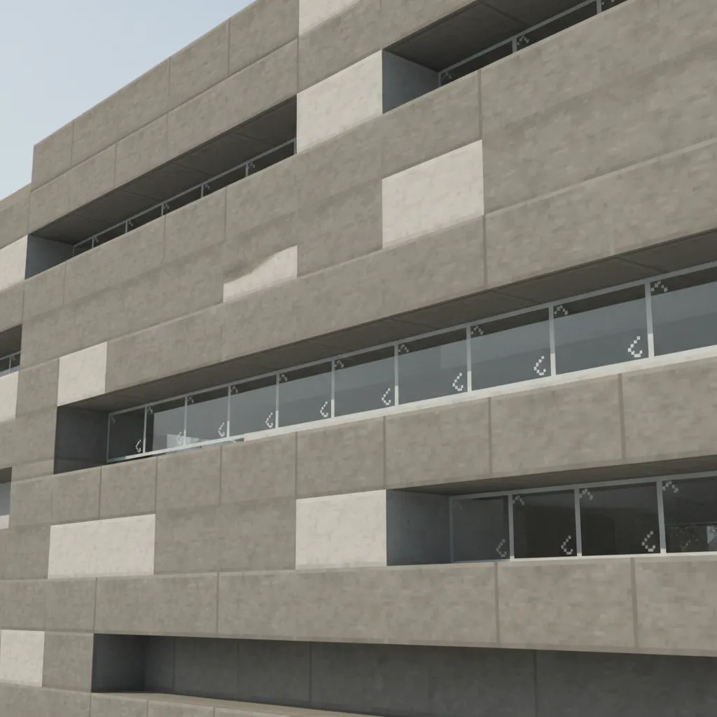 minecraft modern wall design with layered blocks and recessed windows