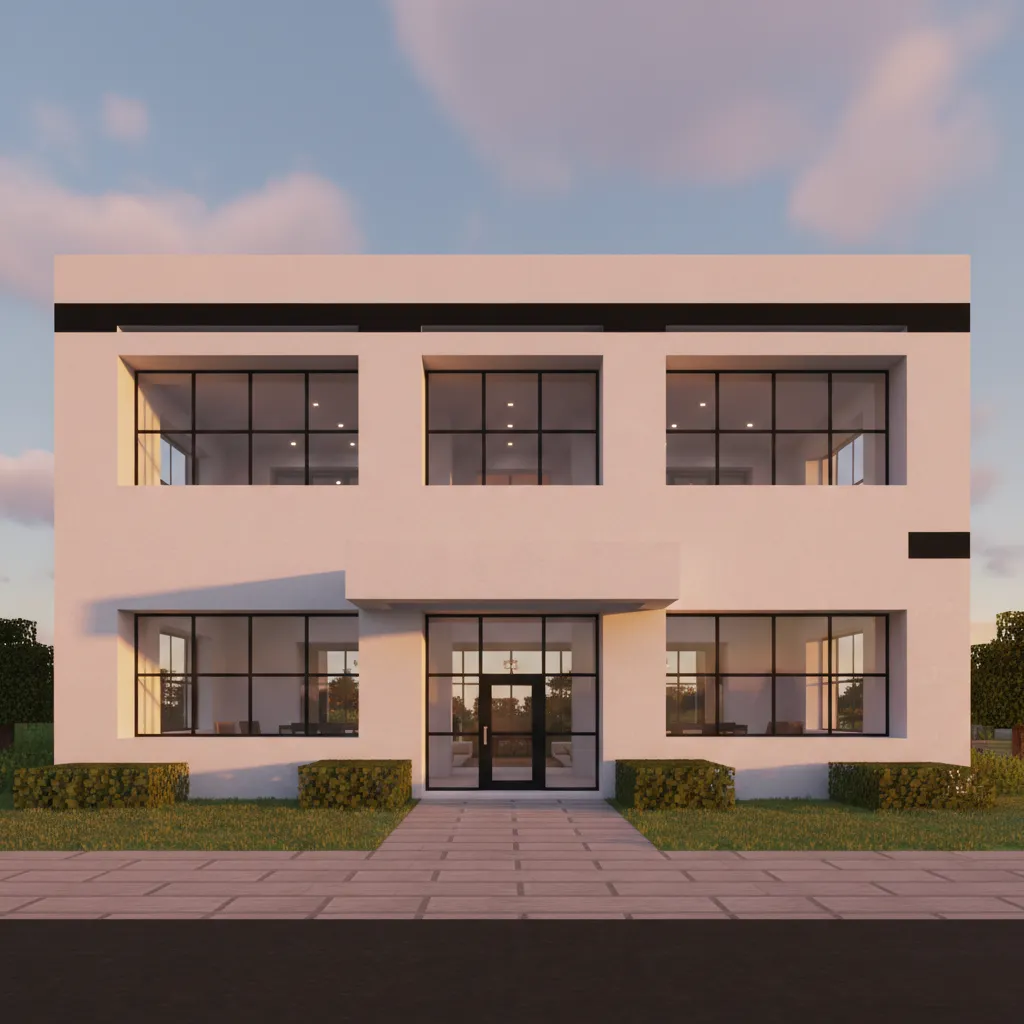 Modern Minecraft house facade showing clean horizontal window alignment