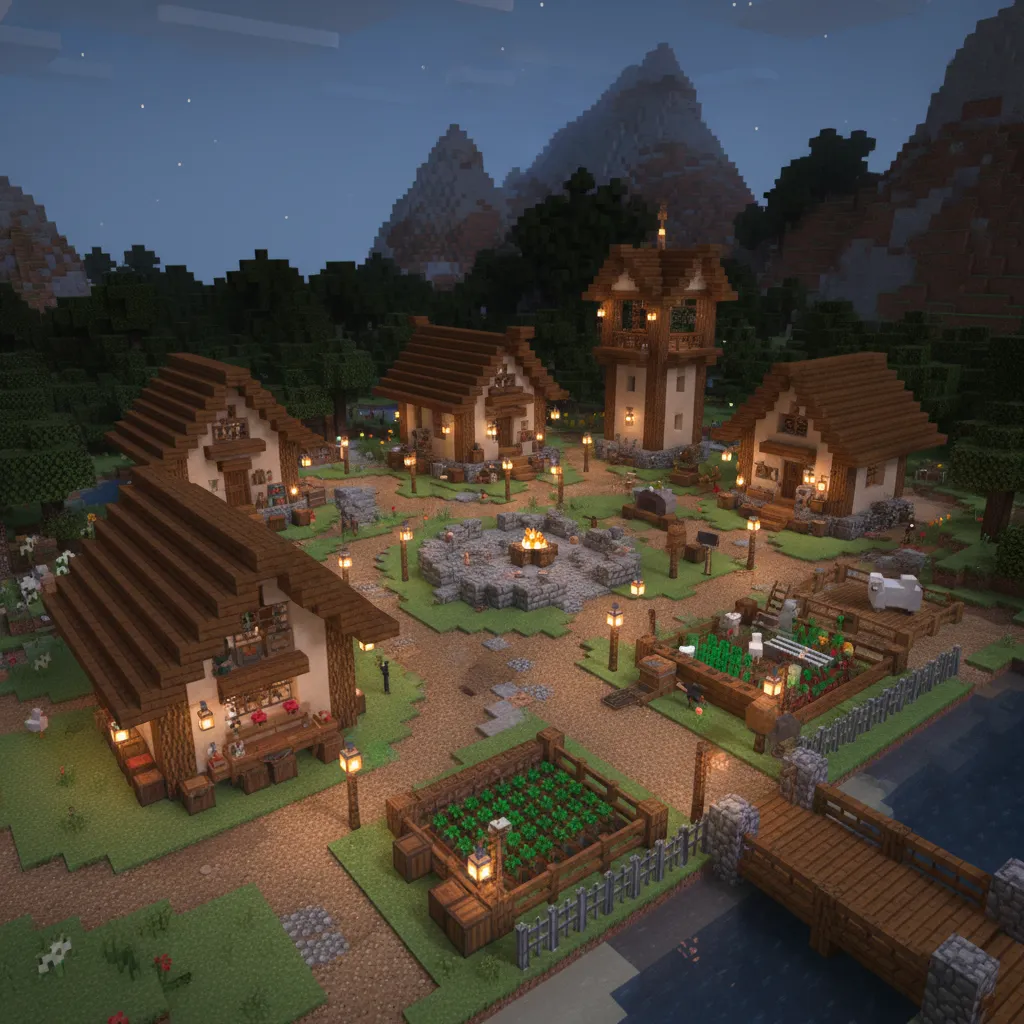 Base modular survival con varias estructuras conectadas en Minecraft