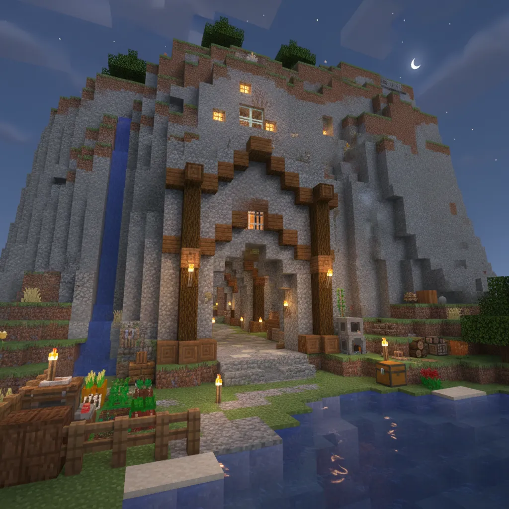 Base survival integrada en una montaña en Minecraft