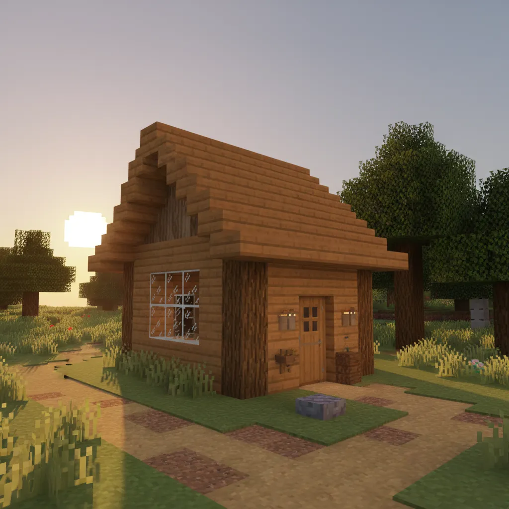 Ejemplo de techo inclinado en una casa sencilla de Minecraft