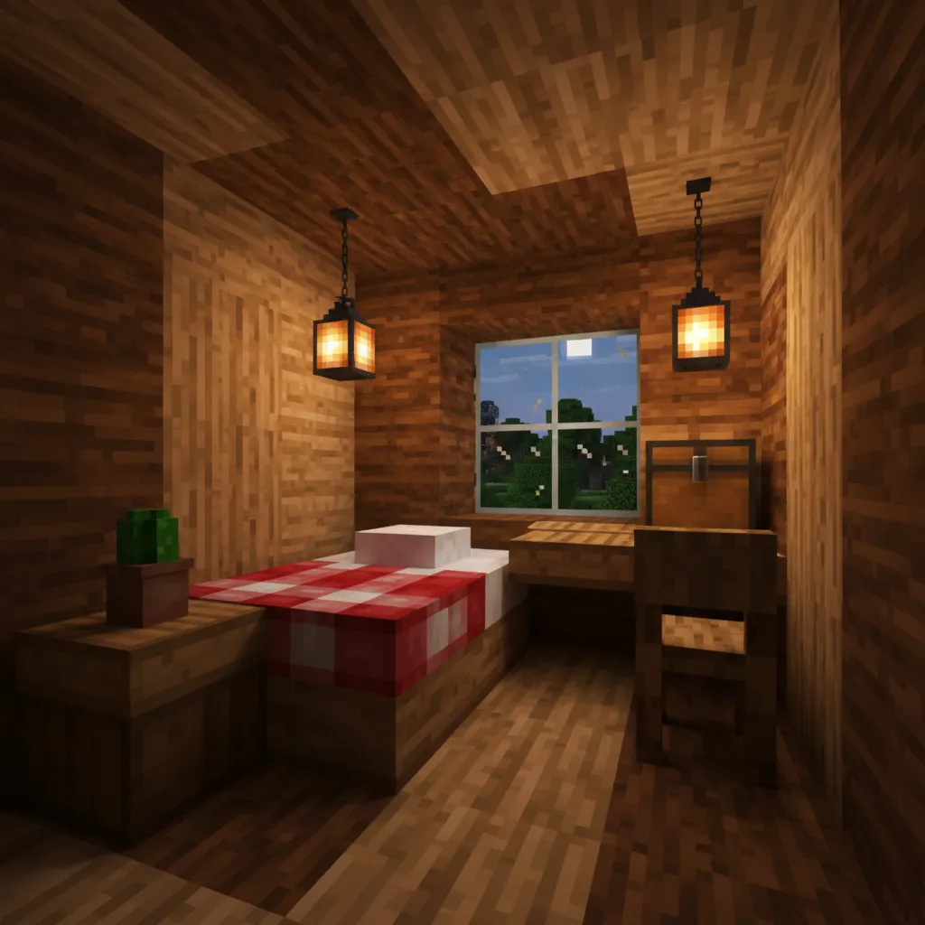 Habitación pequeña bien decorada dentro de una casa Minecraft