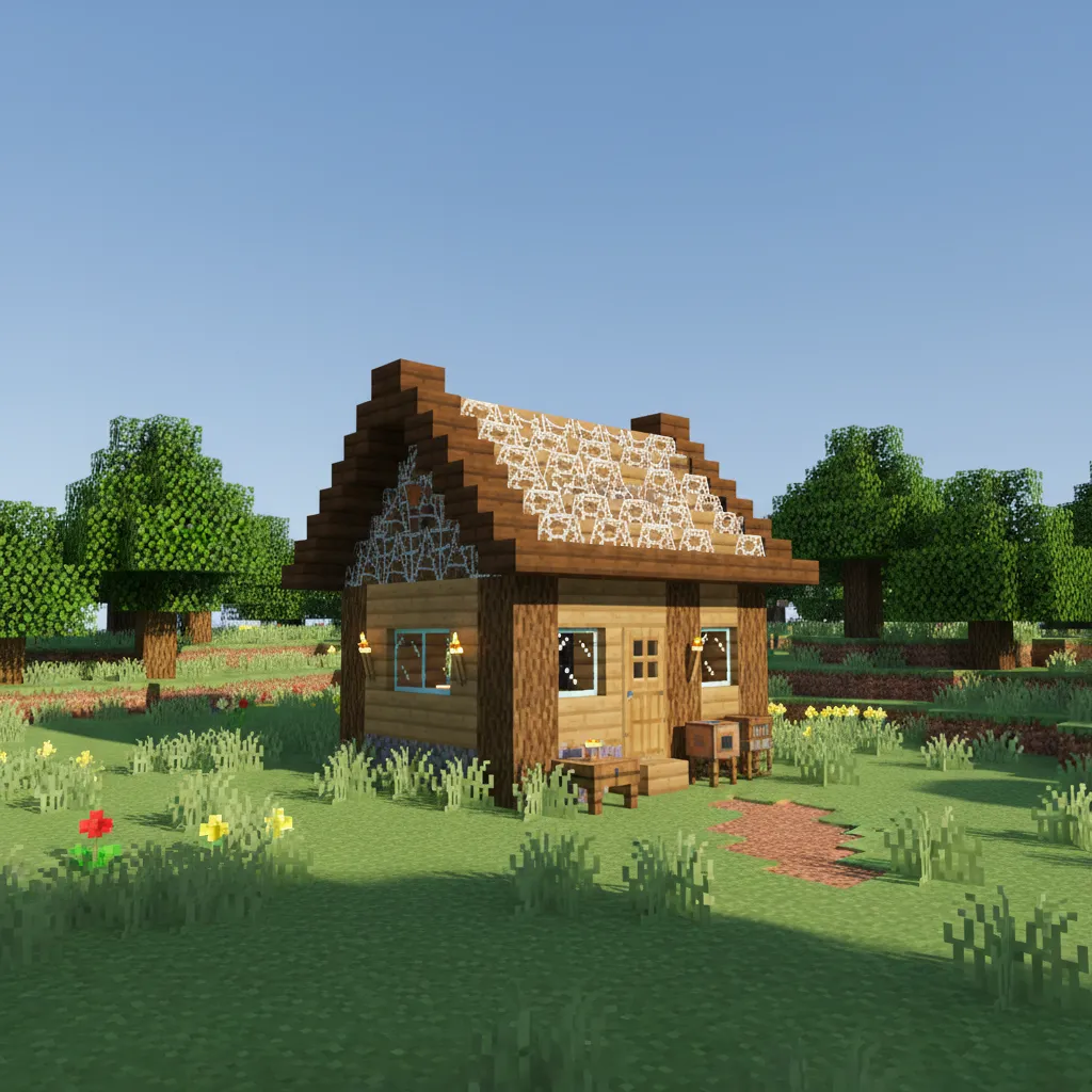 Pequeña casa inicial de madera en Minecraft con diseño simple