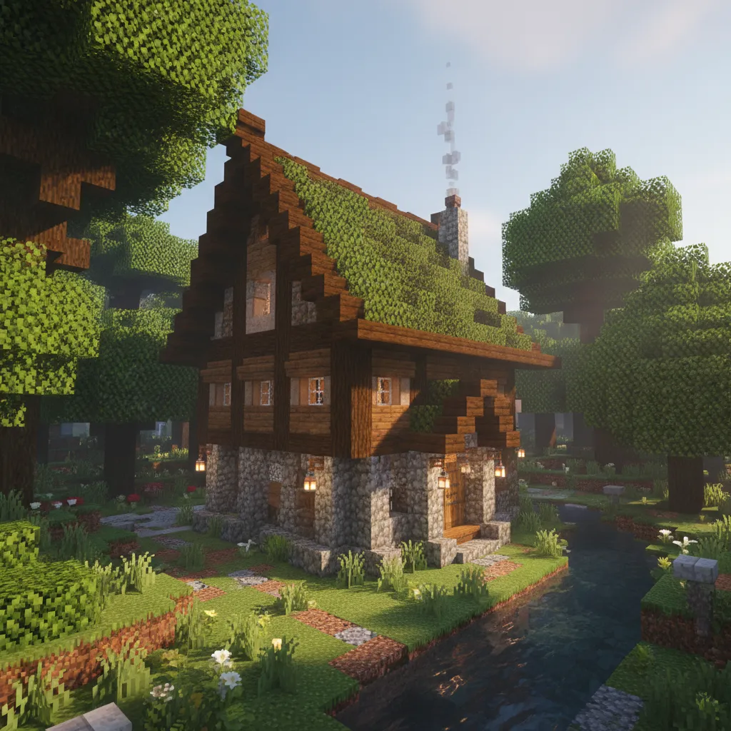 Diseño de casa para Minecraft piedra y madera