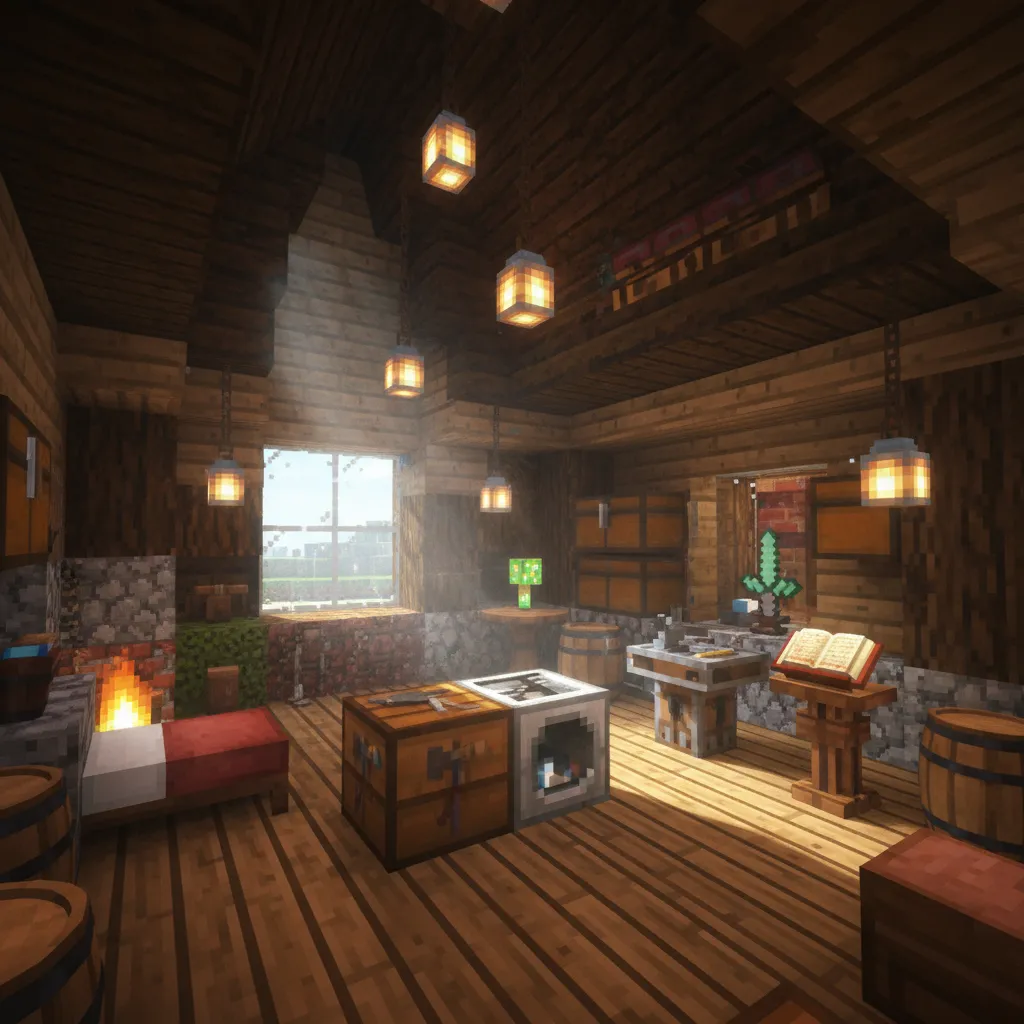 Casa de aldeano con estación de trabajo integrada en Minecraft