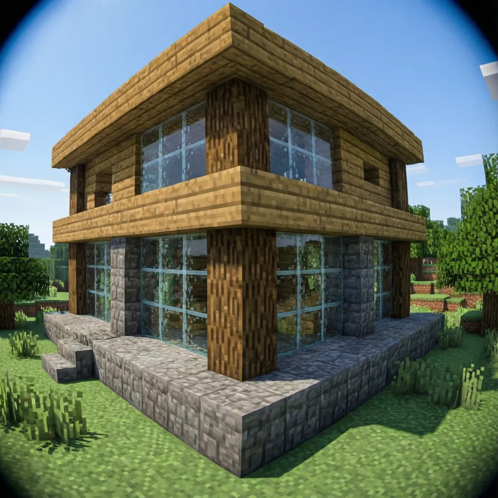 Casa de Minecraft combinando madera y piedra