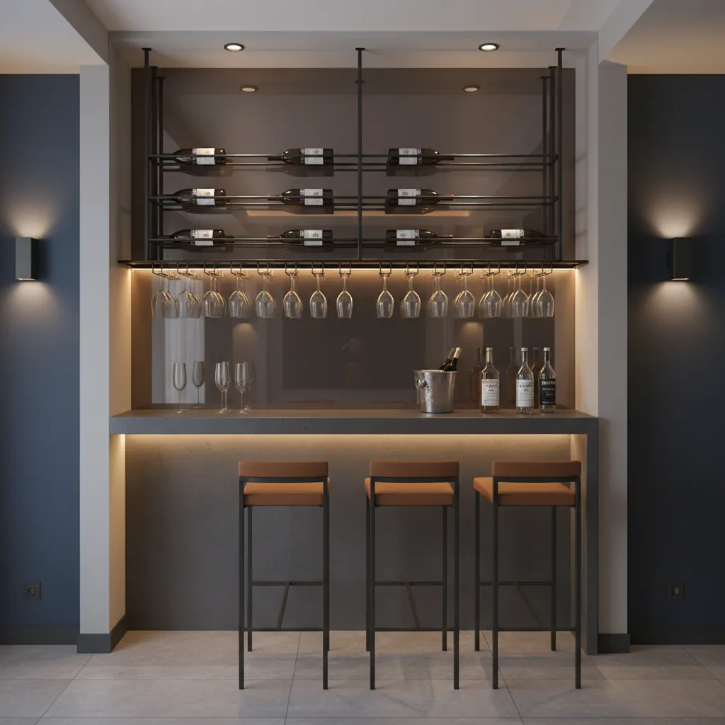 small home bar with wine rack and stem glass holder
