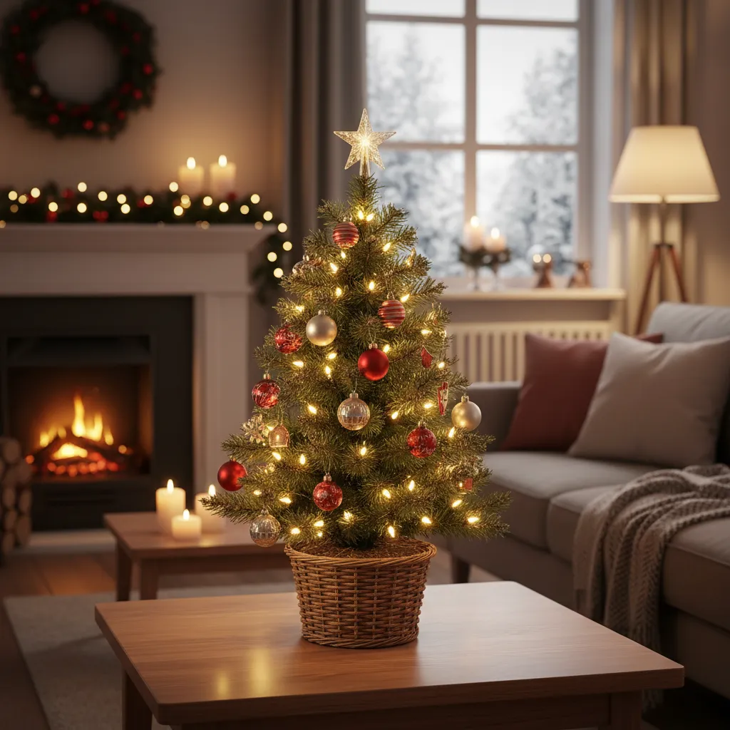 3ft Christmas tree with small star topper and decorative basket base
